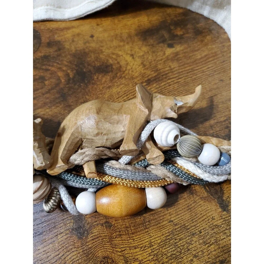Vintage Carolyn Tanner Designs Rope Belt Adjustable One Size Animals Safari Bead